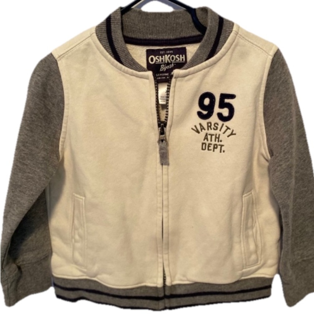 Oshkosh B’Gosh Toddler Boy’s Varsity Jacket Beige Gray Size 2T New